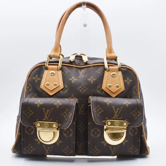 LOUIS VUITTON Manhattan PM Hand Bag Monogram Leather Brown Gold M40026 18AA035 - Picture 1 of 16